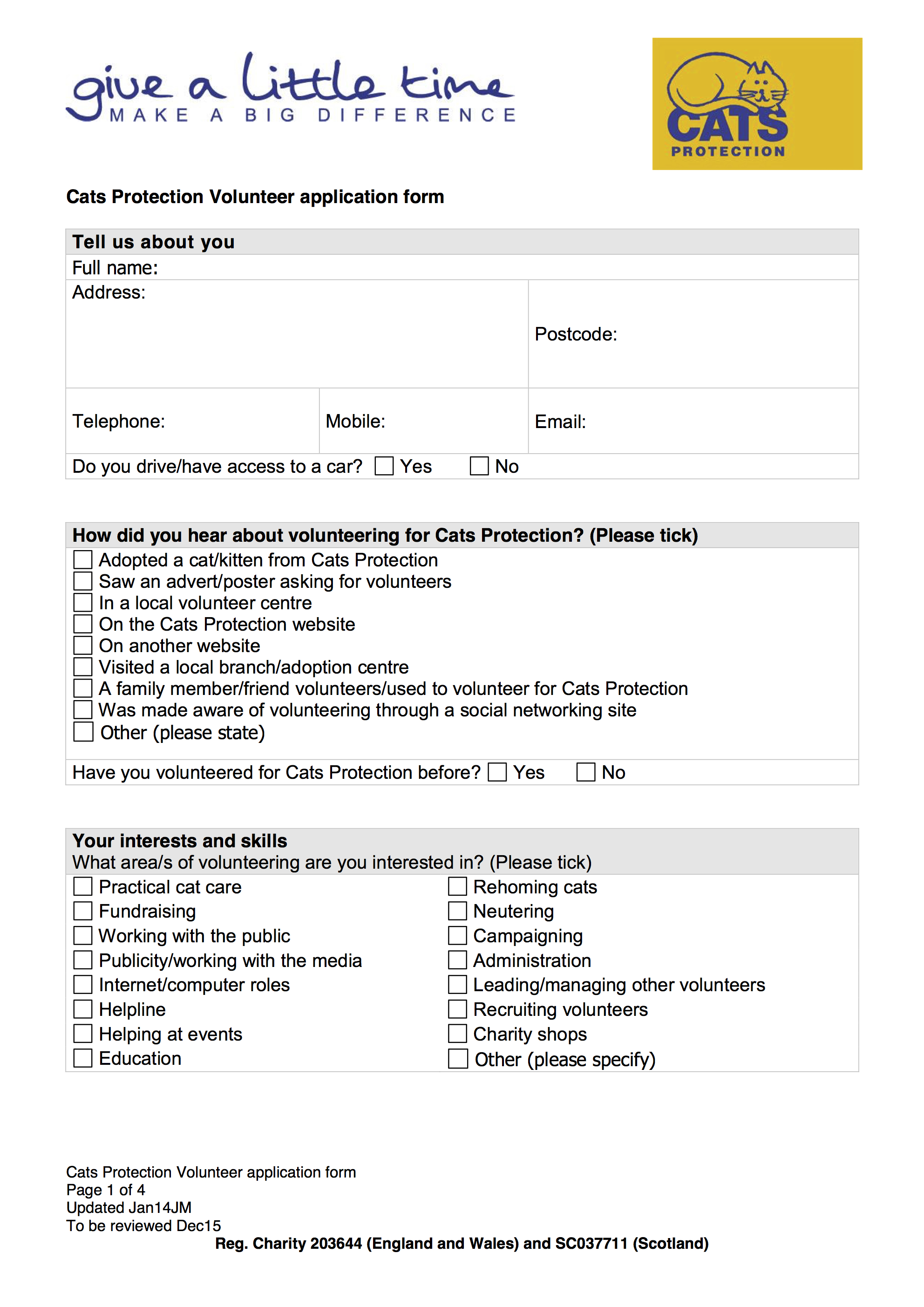 volunteer application form volunteer application form