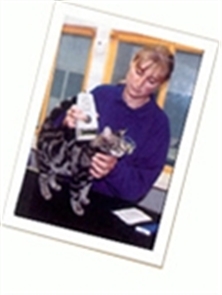 Cat being scanned for a microchip