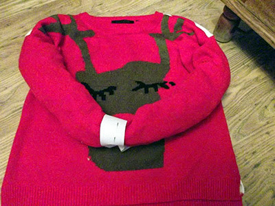 reindeer christmas jumper with sleeves stitched together