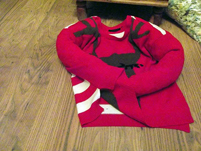 christmas jumper with sleeves stuffed and stitched
