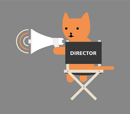 illustration of cat sitting in movie director's chair