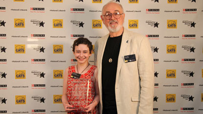 Winner of the National Cat Awards 2017, Evie with Peter Egan