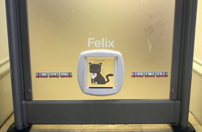 ticket barrier at a train station with a cat flap built in