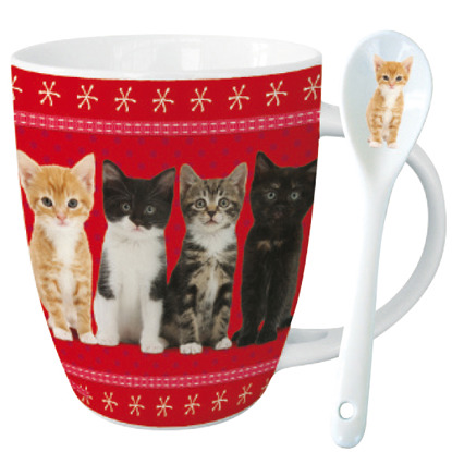 kittens hot chocolate mug and spoon