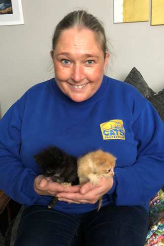 lady in Cats Protection kitten holding two kittens