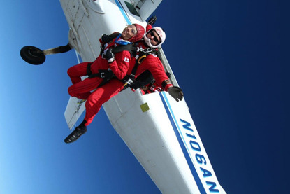 woman and man doing tandem skydive