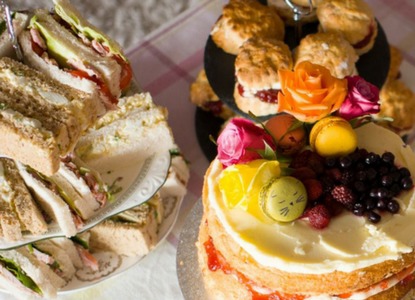 afternoon tea sandwiches, cakes and scones