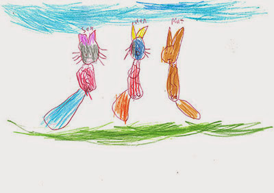 drawing of three cats by young child