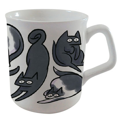 white mug featuring black cat illustrations