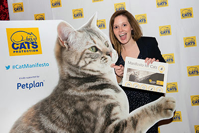 Behaviour Manager Nicky Trevorrow with the Manifesto's giant kitten