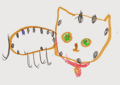 Felt tip drawing of a cat by a child