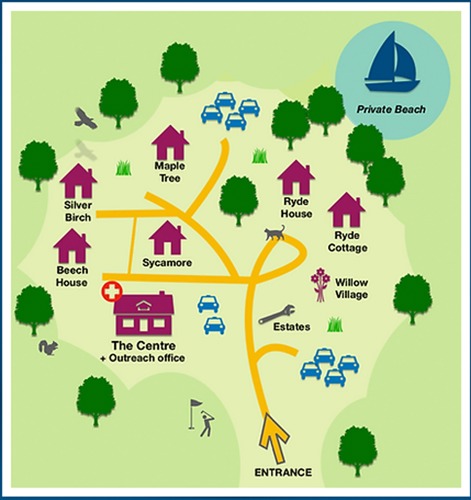 Ryde House Group map of estate featuring small illustration of cat