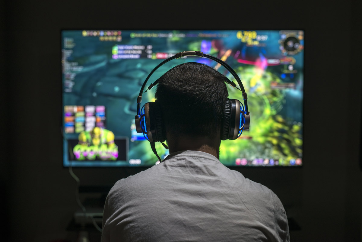 Gamer with headphones on