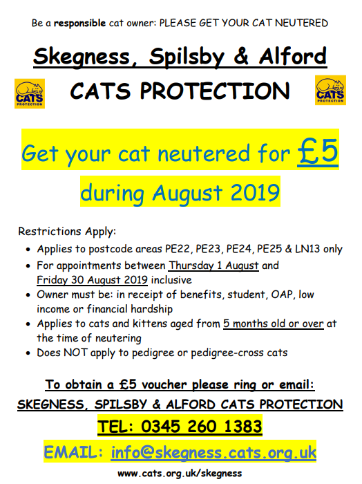 to Cats Protection Skegness, Spilsby & Alford Branch