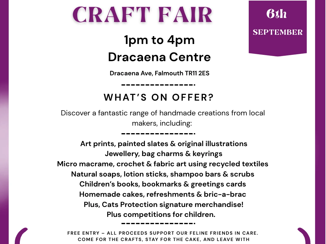 Join us at Cornwall Craft Fair for Cats in Falmouth