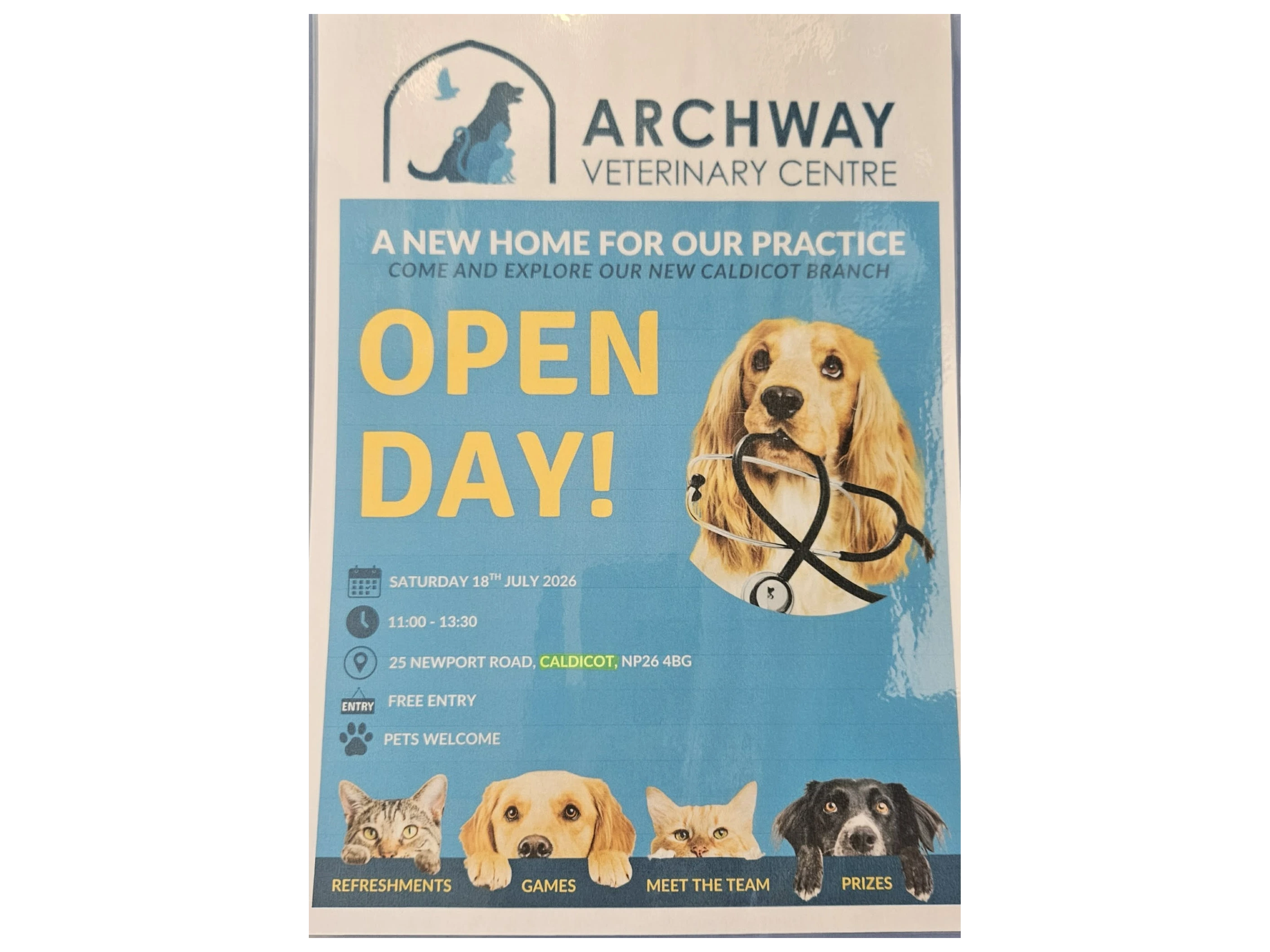 Stall on Saturday 18th July 11am - 13.30pm at Archway Veterinary Centre Open Day 25 Newport Road, Caldicot NP26 4BG