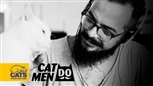 cat men do banner with man and white cat cat men do banner with man and white cat