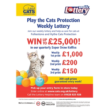 Why not enter our Cats Protection Lottery? The odds are fab and you will help cats too!