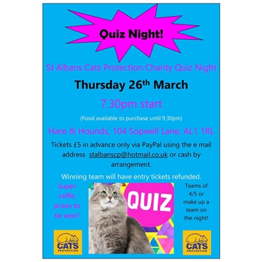 Quiz Night, 26th March, Hare & Hound 7.30pm Quiz Night, 26th March, Hare & Hound 7.30pm