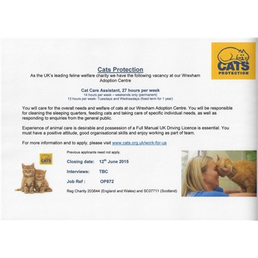 Want to work for Wrexham Cats Protection?