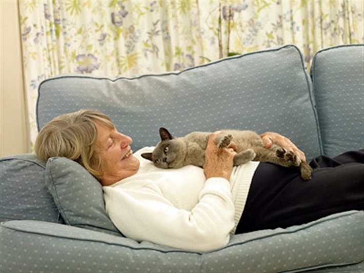 Lady on the sofa with her cat