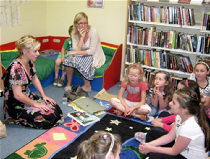 A group of school children during a Cats Protection talk.